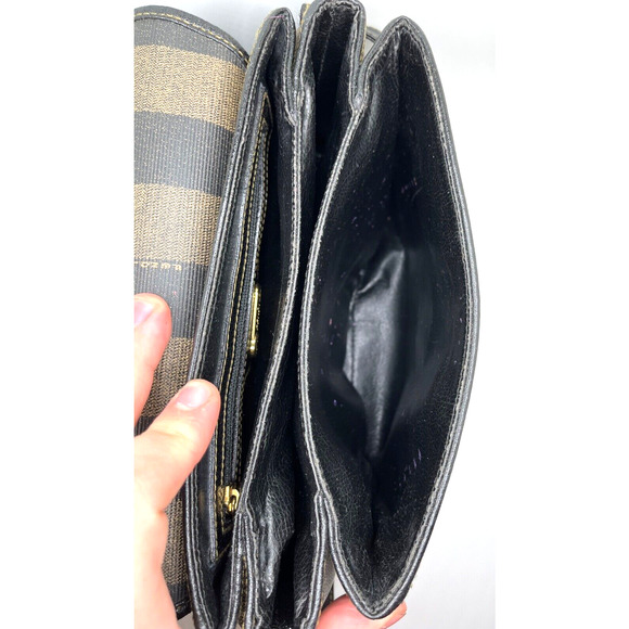 Fendi Purse PEQUIN BAG Striped Leather Gold Modern Pockets Organizer VNTG - Picture 14 of 16